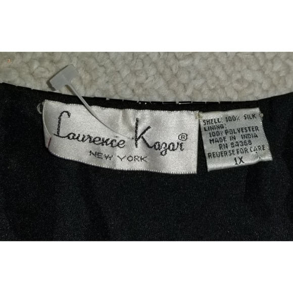 VINTAGE Womens Top-LAURENCE KAZAR-black/pink floral sequin/bead silk holiday -1X - Picture 6 of 6